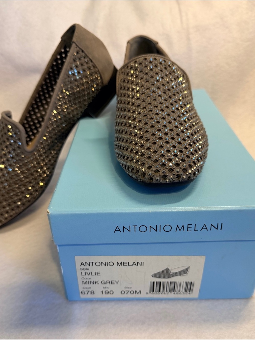 ANTONIO MELANI Mink Grey Rhinestone Slip-On Loafers